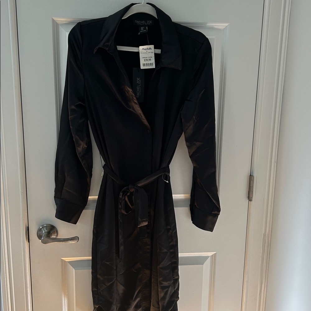 Rachel Zoe Black Satin Belted Dress